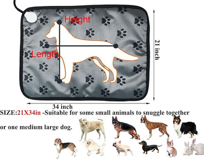 Pet Heating pad 34"x21" Large Dog cat Heating pad Heated ped beds Dogs House Heater Electric Warming pad for Puppies with Timer,Chew Resistant Cord,Easy Clean,Waterproof