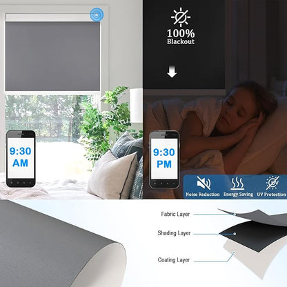 Motorized Blinds with Remote Cordless Automatic Motorized Shades Custom Blinds for Windows Smart Curtains Compatible with Alexa Google Home(Blackout Thunder Grey,W52 x H72in)