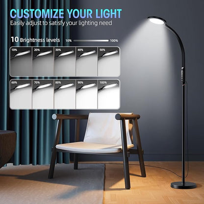 Happy Light Therapy lamp 11000 Lux, LED UV-Free Sunlight lamp,Full Spectrum Happy Therapy lamp with 10 Adjustable Brightness Levels, 2 in 1 Retractable Floor Sad Lamp (Black)