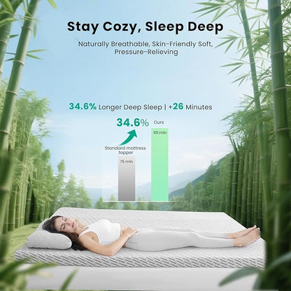 Firm Mattress Topper Queen Size 3 Inch, Cooling Gel & Bamboo Charcoal Memory Foam Mattress Topper for Back Pain Relief, Bamboo Dual-Layer Foam Bed Pad with Removable Cover