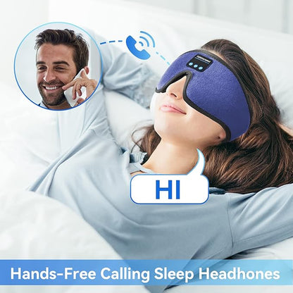 Sleep Headphones, 3D Bluetooth Sleep Mask, LIGHTIMETUNNEL Washable Sleeping Headphones with Ultra Thin Stereo Speakers Microphone Hands Free for Insomnia Travel Blue Color