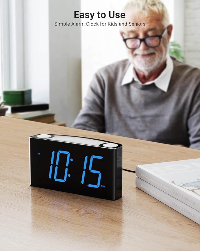 Rocam Digital Alarm Clock for Bedrooms - Large 7.5'' LED Display with Dimmer, Snooze, 7 Color Night Light, Easy to Set, USB Chargers, Battery Backup, 12/24 Hour for Kids,Heavy Sleepers(Blue)