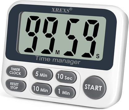 XREXS Digital Kitchen Timer, Magnetic Countdown Up Cooking Timer with Large LCD Display, Adjustable Volume, Loud Alarm & Strong Magnet for Teachers (Batteries Included)