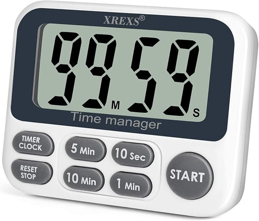 XREXS Digital Kitchen Timer, Magnetic Countdown Up Cooking Timer with Large LCD Display, Adjustable Volume, Loud Alarm & Strong Magnet for Teachers (Batteries Included)