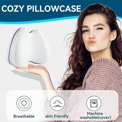 QISHFEN Knee & Leg Pillows Foam Support Pillow for Sleeping for Back Pain,Leg Pillow for Sleeping On Side, Memory Foam Cushion Knee Support Pillows,Pregnancy Pillow Removable (2 Pack)
