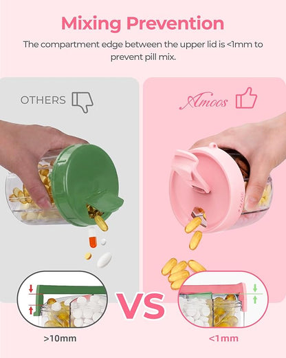 Cute Pill Dispenser with 7 Compartments, Pill Bottle Organizer with Anti-Mix Design, Portable Pill Organizer for Travel with Wide Mouth for Easy Access, BPA-Free Patented Pill Container, Pink
