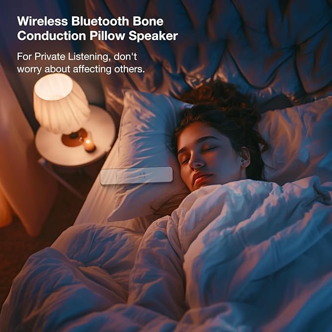 Bone Conduction Bluetooth Pillow Speaker for Sleeping, Portable Sleep Bar Perfect for Side Sleepers, Speaker with Stereo Bass-30/60-Min Timer, Volume Control, TF Function, Privacy&Meditation(Grey)