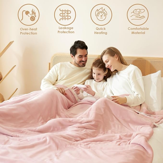EHEYCIGA Heated Blanket Electric Blanket King Size - Heating Blanket with 5 Heating Levels & 10 Hours Auto Off, Soft Cozy Sherpa Washable Dual Control Blanket with Fast Heating, 90 x 100 Inches, Pink