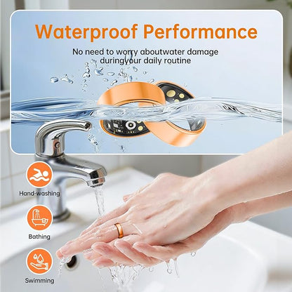 Smart Ring for Women & Men, Health Tracker Ring with Heart Rate, Blood Oxygen,Blood Pressure, IP68 Waterproof Fitness Ring, Sleep Tracker for iPhone and Android, No APP Fee (Orange, 6#)