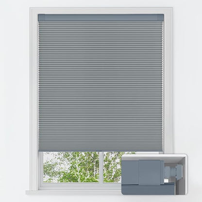 LazBlinds No Tools No Drill Cordless Cellular Shades, Blackout Light Blocking Honeycomb Shades for Home, Thermal Insulation Blinds for Windows, 20" W x 48" H, Dark Grey