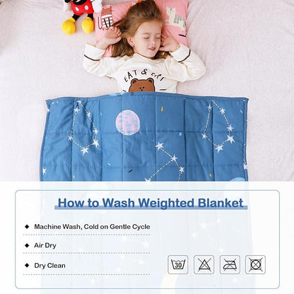 Uttermara Weighted Blanket 3 lbs, Ultra Cozy Minky Fleece and Cotton Sided with Cartoon Patterns, Reversible Heavy Blanket Great for Sleeping, 36x48 inches, Blue Star Moon