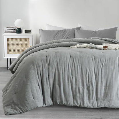 HOMBYS 100% Cotton Muslin Comforter Oversized King 120x120, Lightweight and Breathable Down Alternative Comforter,Soft Gauze Summer Light Grey Reversible Fluffy Duvet Insert