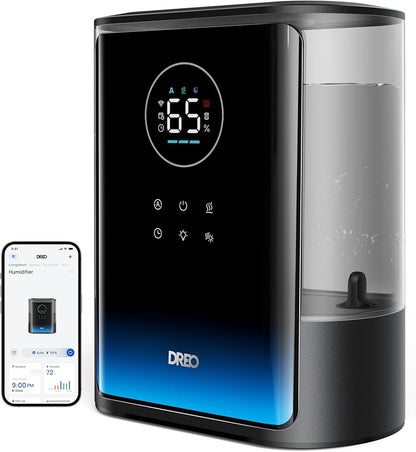 DREO 8L Smart Humidifiers for Bedroom 600ft², 80H Runtime Warm&Cool Supersized Mist Humidifier for Large Room Indoor, Quiet Whole House humidifier for Baby, Plants, with Alexa/Google, Black, HM717S