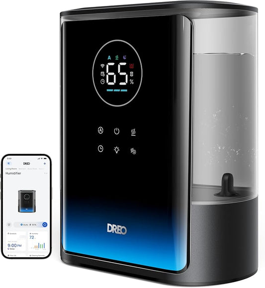 DREO 8L Smart Humidifiers for Bedroom 600ft², 80H Runtime Warm&Cool Supersized Mist Humidifier for Large Room Indoor, Quiet Whole House humidifier for Baby, Plants, with Alexa/Google, Black, HM717S