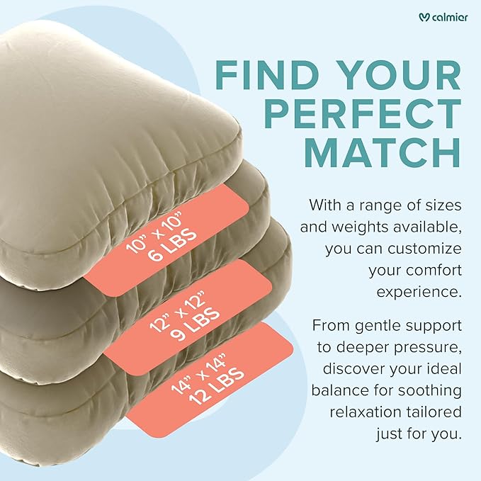 Calmier - 6 lb Sensory Weighted Pillow - Glass Bead Filled Hug Pillow - Ultra Plush Cozy Weight Sensory Pillows for Adults and Kids - Weighted Lap Pad (Tan- Minky, 6 LBS)