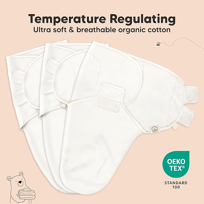 3-Pack Organic Baby Swaddle Sleep Sacks - Swaddles for Newborns, Infant 0-3 Months, Baby Girls, Boys, Soft & Snug Newborn Sleep Sack, Nursery Swaddling Blankets (Angelic, XS)
