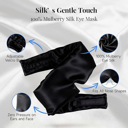 Silk Sleep Mask – 100% Mulberry Silk Eye Mask for Sleeping, Soft Slip Feel, Adjustable Headband, Blackout for Side Sleepers, Men & Women