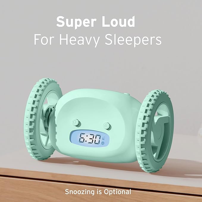 CLOCKY Alarm Clock on Wheels – Loud Rolling Alarm Clock for Heavy Sleepers | Runaway Clock That Jumps & Runs to Wake You Up | Funny Unique Gift for Adults, Teens & Kids Bedrooms (Mint)