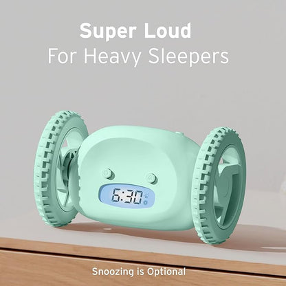 CLOCKY Alarm Clock on Wheels – Loud Rolling Alarm Clock for Heavy Sleepers | Runaway Clock That Jumps & Runs to Wake You Up | Funny Unique Gift for Adults, Teens & Kids Bedrooms (Mint)