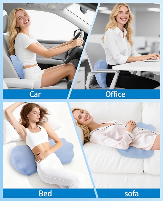 Lumbar Support Pillow for Sleeping – Memory Foam Lower Back Pillow for Bed for Back Pain Relief - Ergonomic Support for Side&Back Sleepers-Rest Pillow for Car, Futon Sofa Bed with Washable Cover