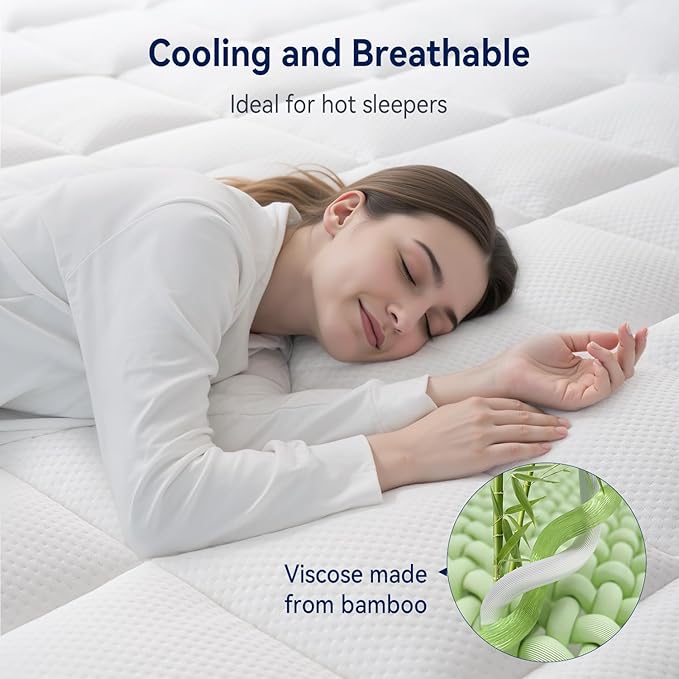 ELEMUSE 3 Inch Cooling Memory Foam Mattress Topper Super Olympic Queen, 2 Inch Pressure-Relief Memory Foam and 1 Inch Thick Soft Viscose Made from Bamboo Pillow Top for Hot Sleepers, Washable