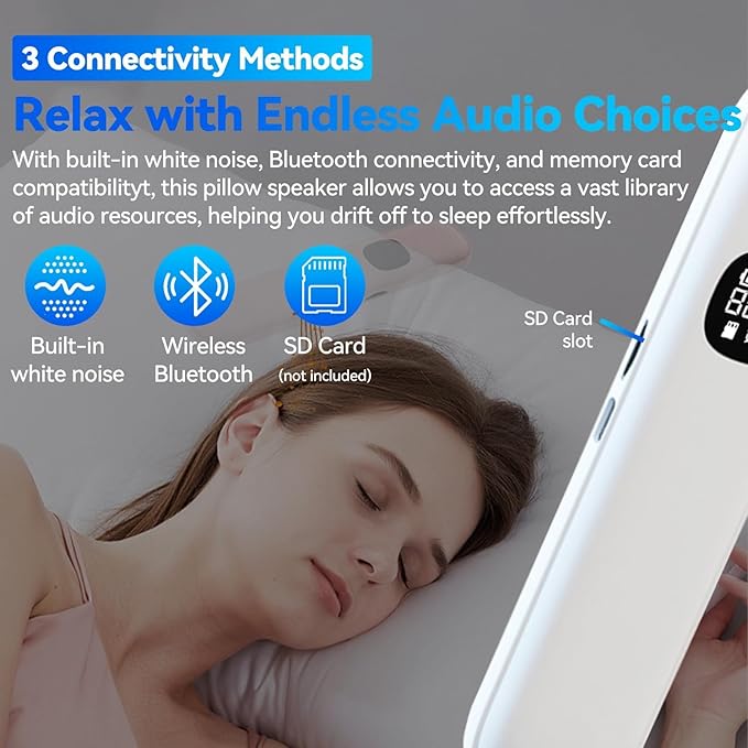 Bone Conduction Pillow Speaker | Under Pillow Bluetooth Speaker for Sleeping | Private Sleep Speaker with 11 White Noises & TF Card Slot – Ideal for Late-Night Scrolling Without Disturbing Partner