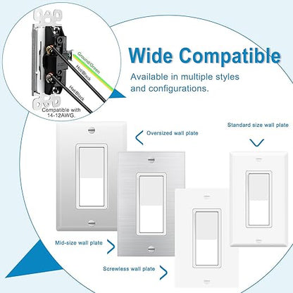 Greencycle 15 Amp Single Pole Light Switch White 100Pack,SP Rocker Paddle Light Switch,120V-277V AC,On/Off Wall Switch,Residential/Commercial Grade,Home & Office,UL Listed