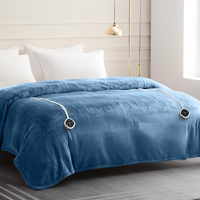 HOMLYNS LuxeHeat Heated Blanket Electric Blanket Queen Size, Soft Flannel Sherpa Heating Blanket with 10 Heat Settings, 1-10 hrs Timer Auto Shut Off (84x90 inches, Blue)