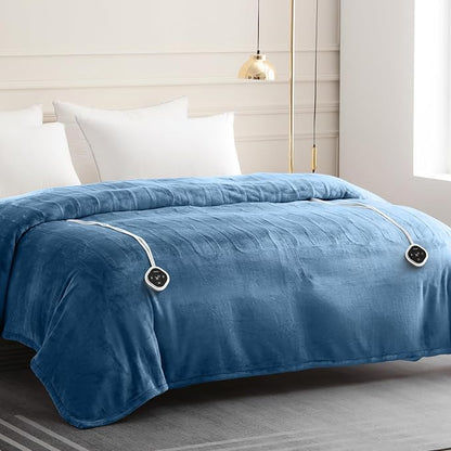HOMLYNS LuxeHeat Heated Blanket Electric Blanket Queen Size, Soft Flannel Sherpa Heating Blanket with 10 Heat Settings, 1-10 hrs Timer Auto Shut Off (84x90 inches, Blue)