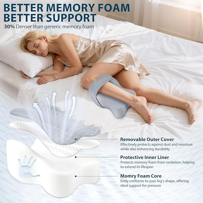 Knee Pillow for Side Sleepers Hip Pain Relief,Leg Pillow for Side Sleeping w/ Adjustable Strap,Sciatica Back Pain Relief,Pillow for Between Knees|leg While Sleeping,Knee Pillow Support Spine Alignment