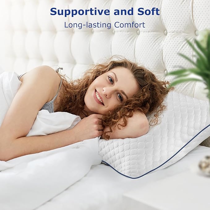 Shredded Memory Foam Pillows Queen Size Set of 2, Queen Pillows for Sleeping 2 Pack, Adjustable Firm Pillow for Side Back Stomach Sleepers, Washable Bed Pillow