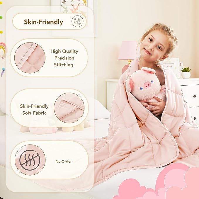 CuteKing Weighted Blanket (5lbs, 36"x48", Pink) Heavy Blanket for 40-60lbs, Weighted Blanket for Cooling & Heating with Premium Glass Beads, Soft Thick Blanket All-Season