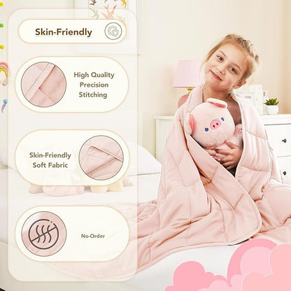 CuteKing Weighted Blanket (5lbs, 36"x48", Pink) Heavy Blanket for 40-60lbs, Weighted Blanket for Cooling & Heating with Premium Glass Beads, Soft Thick Blanket All-Season