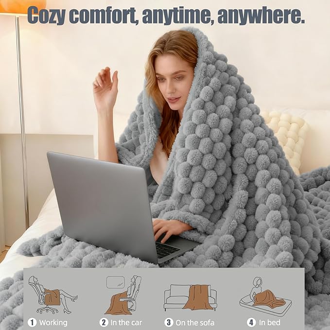 Heated Blanket Electric Blanket Heating, Dual Control Soft Ribbed Faux Fur Electric Blanket with 12 Heat Levels 12H Timer ETL FCC Certified Machine Washable (Gray, King Size - 90" x 100")