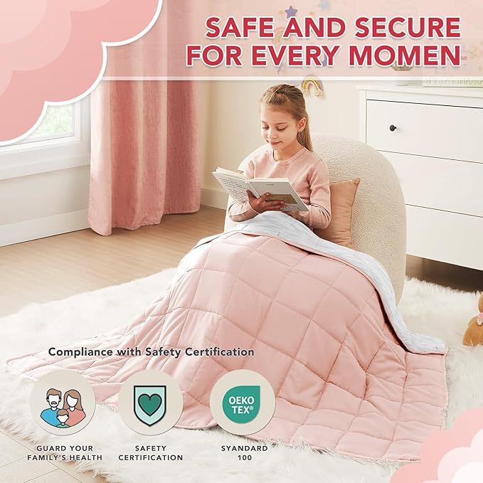 CuteKing Ultra-Cooling Weighted Blanket (10lbs, 40"x 60", Grey+Pink) Absorbs Heat to Keep Adults Cool on Warm Nights, Ultra-Cool Weighted Blanket for Cooling with Premium Glass Beads
