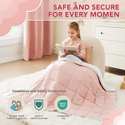 CuteKing Ultra-Cooling Weighted Blanket (10lbs, 40"x 60", Grey+Pink) Absorbs Heat to Keep Adults Cool on Warm Nights, Ultra-Cool Weighted Blanket for Cooling with Premium Glass Beads