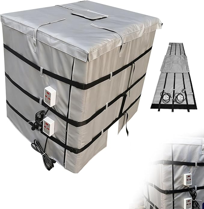 IBC Container Heater, IBC Tote Insulation Blanket, 1000L, Smart Temperature Control up to 200°C, IBC Tote Blanket with Thermostat, for Petroleum, Chemical, Food Processing Grey
