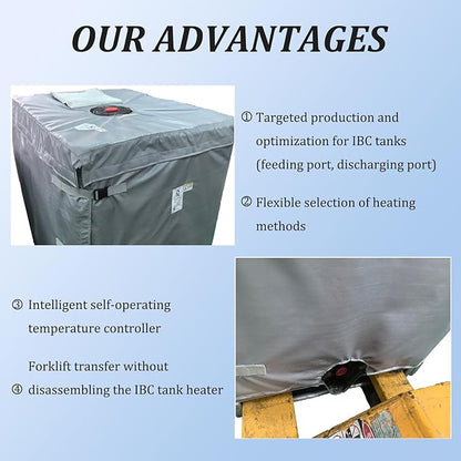 Ibc Heater Blanket, Ibc Tote Winter Blanket, Smart Temperature Control Up To 100°c, 500l/1000l, Heating Pad For Winter With Thermostat, For Petroleum, Chemical, Food Processing Grey 500L 6400W