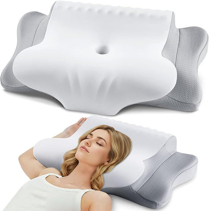 Cervical Pillow for Neck Pain Relief - Cooling Ergonomic Dual-Sided Orthopedic Neck Pillow with Ice Silk Pillowcase, Breathable Memory Foam Contour Pillow for Side, Back, Stomach Sleepers