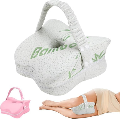 Knee Pillow for Side Sleepers & Sciatica Relief, Two Machine Washable Covers & Protective Inner Liner, Memory Foam Leg Pillow with Detachable and Adjustable Strap, One Pillow Only, White& Pink