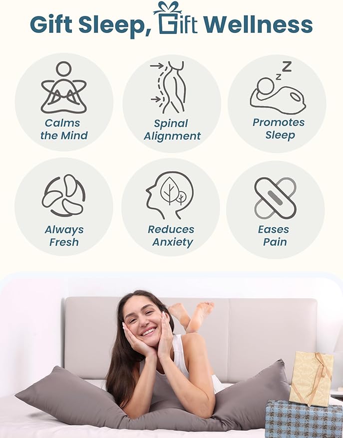 ZonLi Colling Weighted Body Pillow with Bamboo Cover(41" x 10") 6.5lbs, Quilted Glass Beads Body Pillows for Adults Weighted Pillow for Deep Sleepers, Full Body Pillow for Side Sleepers