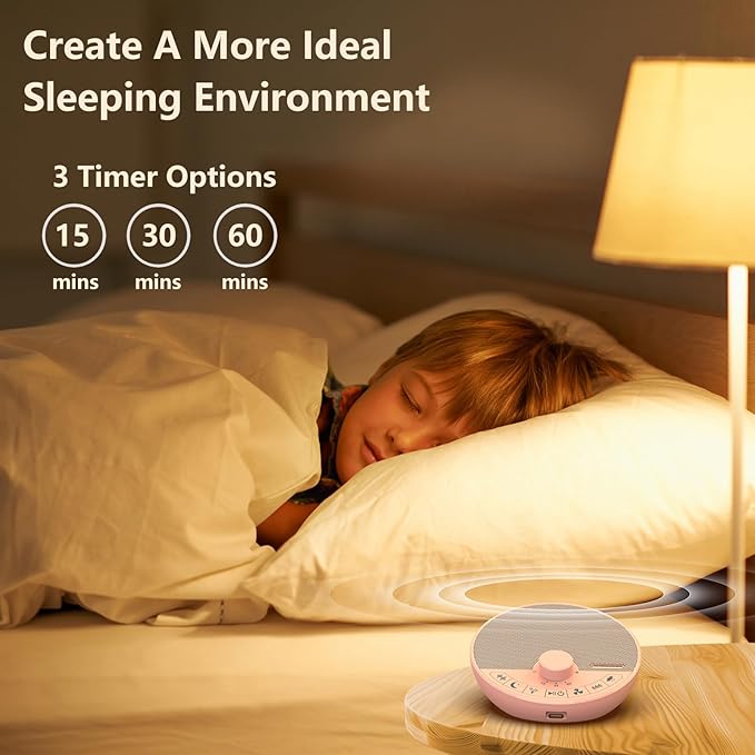 Portable White Noise Sound Machine with 18 Sleep Sounds, Battery Powered Bluetooth Function Knob Volume Control Sleep Timer, Travel White Noise Machine for Sleeping Adults Baby(Pink)