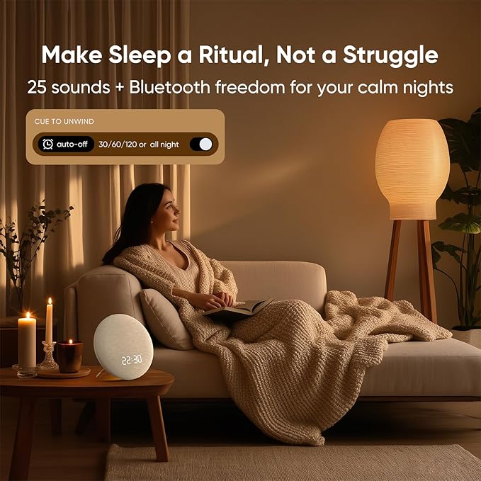 HOUSBAY Alarm Clock Sound Machine with Bluetooth Speaker - Room-Filling Sound, White Noise for Sleeping & Adult, Gentle Wake up Alarm, Cord-Free Use for Bedroom & Office, Oat Beige