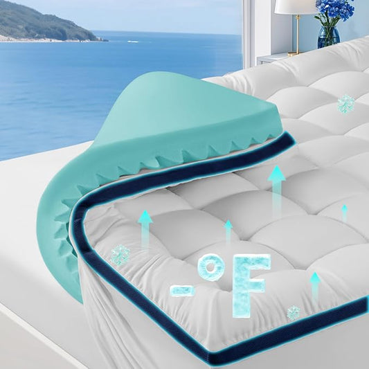 4 Inch Memory Foam Dual-Layer Mattress Topper Twin XL Size - 2Inch 1000GSM Quilted Pillow Top with Down-Alternative + 2Inch 5-Zone Egg Crate Memory Foam, Cooling & Breathable（Twin XL,39"x80"）