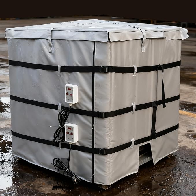 IBC Tote Heater Blanket, IBC Tote Winter Blanket, Smart Temperature Control up to 200°C, 1000L, IBC Tote Blanket with Thermostat, for Petroleum, Chemical, Food Processing Grey