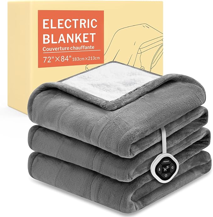 HOMLYNS LuxeHeat Heated Blanket Electric Blanket Full Size, Soft Flannel Sherpa Heating Blanket with 10 Heat Settings, 1-10 hrs Timer Auto Shut Off (72x84 inches, Grey)