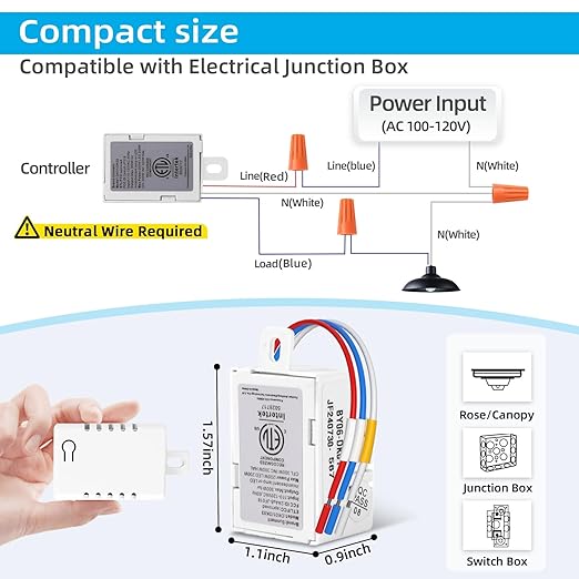 Wireless Dimmer Switch, 2 Remote Light Switch and 2 Receiver kit, Work with Alexa Voice Control, Single Pole Smart Wall Switch Lighting Fixture for Dimmable Bulbs Ceiling Lamps, ETL Listed