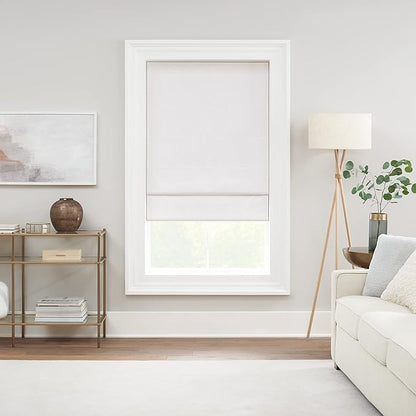 Eclipse Drewton Motorized 100% Blackout Cordless 27 in Wide x 64 in Long Textured Roman Shade in White
