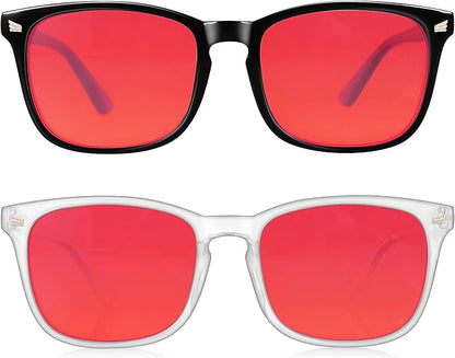 2 Packs Professional Sleep Glasses with 99.9% Blue Light Blocking Dual AR Coatings Red Lens, Computer Gaming Glasses for Men Women, Anti Fatigue & Eye Strain