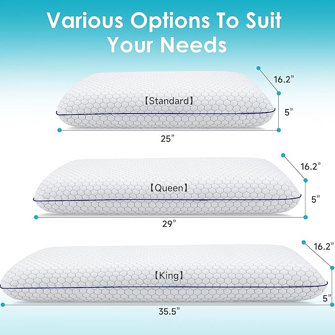 2 Pack Memory Foam Pillows for Side, Back and Stomach Sleepers, Bed Pillow with Washable Cover and Breathable Mesh, Bed Pillow for Sleeping, Grey，Standard Size